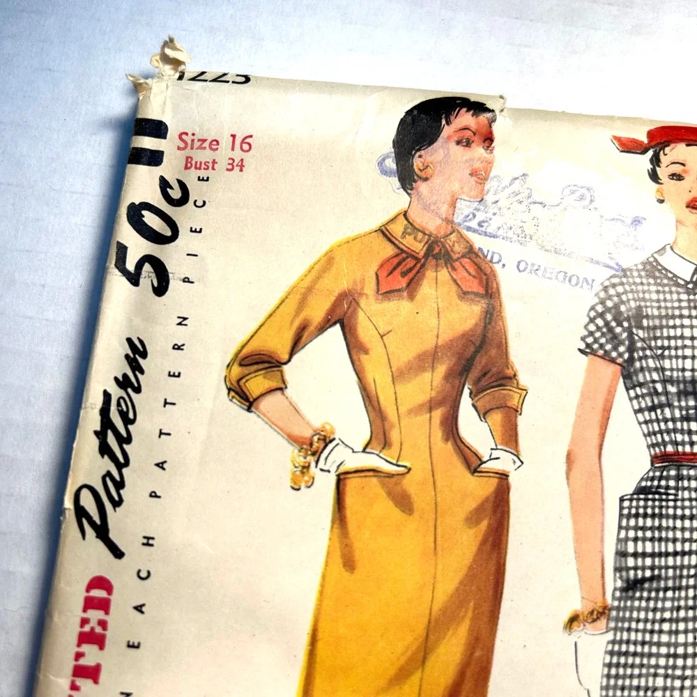 Simplicity Vintage 1950's Pattern #1223‎ Misses/Juniors One Piece Dress Size 16